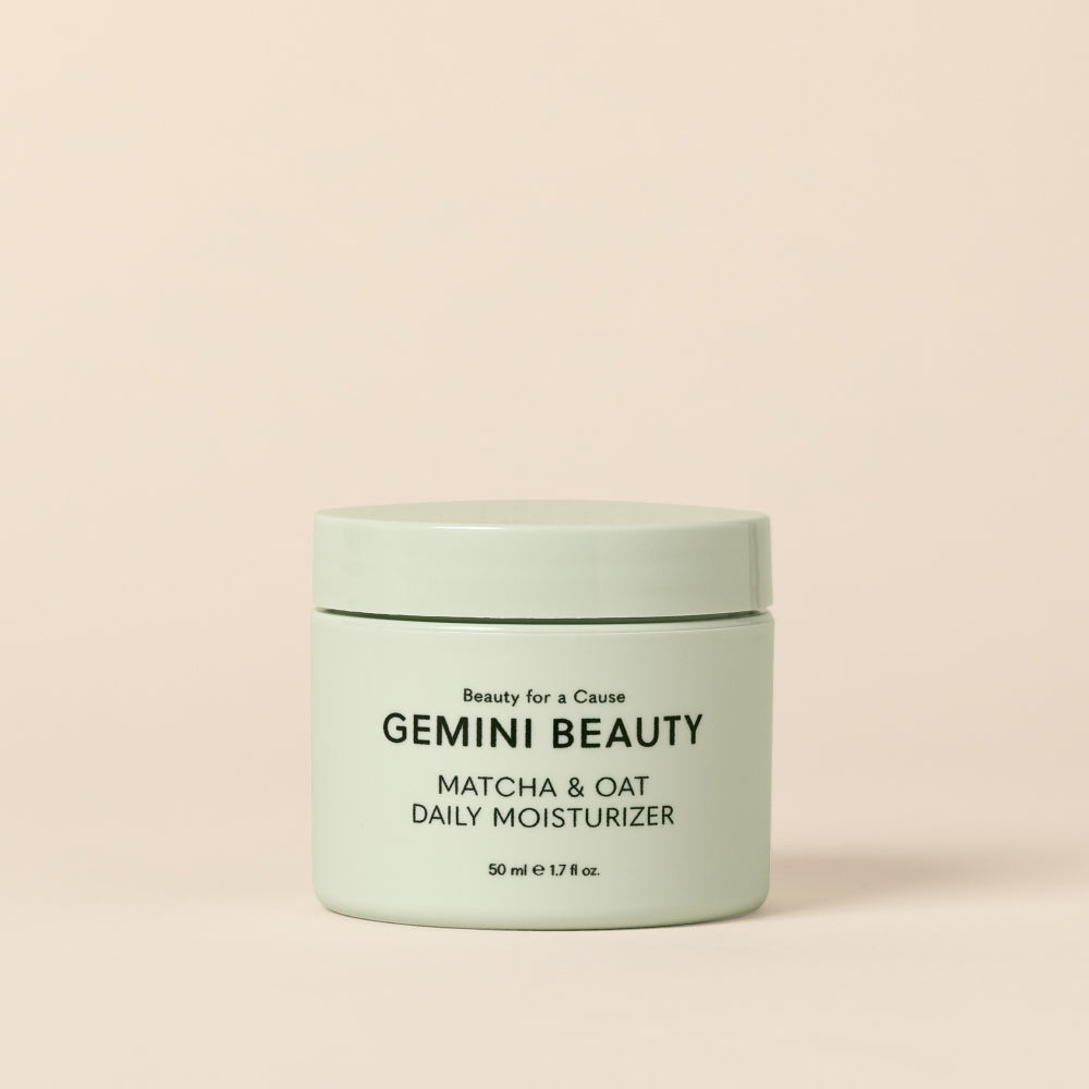 matcha and oat daily moisturizer product on pink background